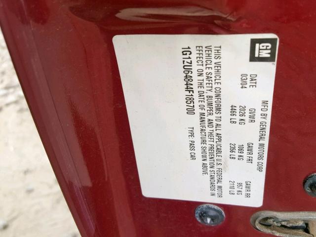 1G1ZU64844F185700 - 2004 CHEVROLET MALIBU MAX ბურგუნდია ფოტო 10