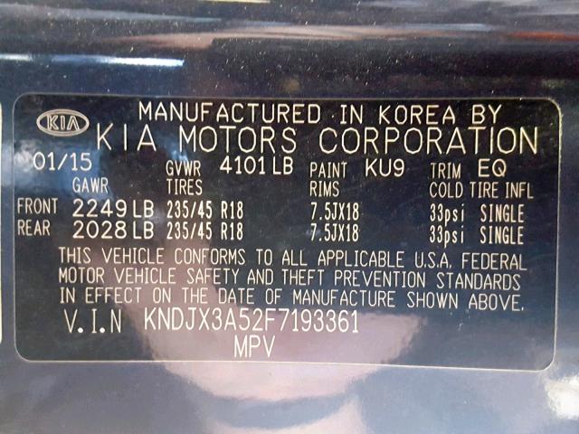 KNDJX3A52F7193361 - 2015 KIA SOUL ! Mavi foto 10