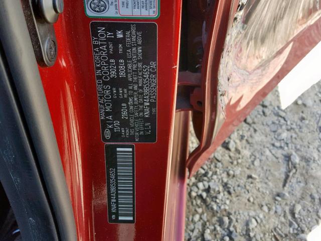 KNAFW4A38B5354652 - 2011 KIA FORTE SX RED photo 10