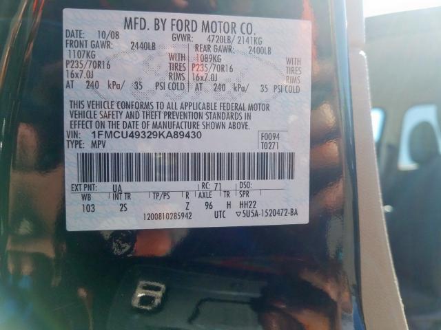 1FMCU49329KA89430 - 2009 FORD ESCAPE HYBRID  photo 10