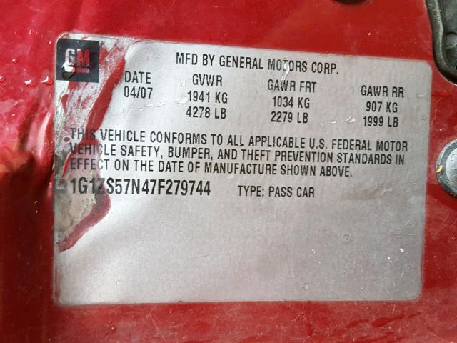 1G1ZS57N47F279744 - 2007 CHEVROLET MALIBU LS MAROON photo 10