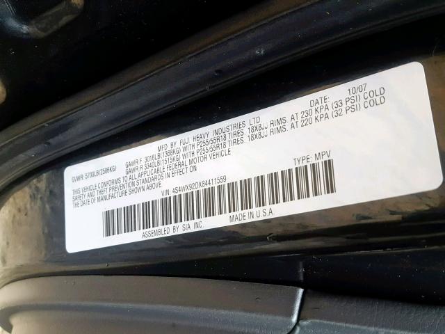 4S4WX92DX84411559 - 2008 SUBARU TRIBECA LI BLACK photo 10