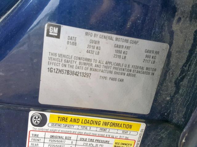 1G1ZH57B384213297 - 2008 CHEVROLET MALIBU 1LT 蓝色 照片 10