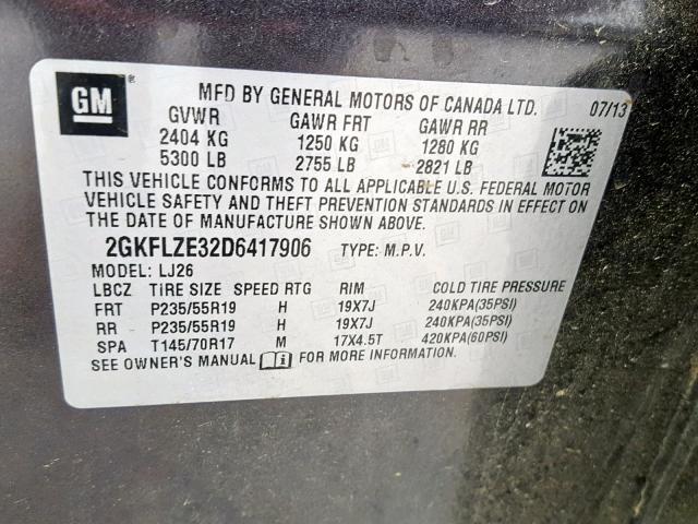 2GKFLZE32D6417906 - 2013 GMC TERRAIN DE CHARCOAL photo 10