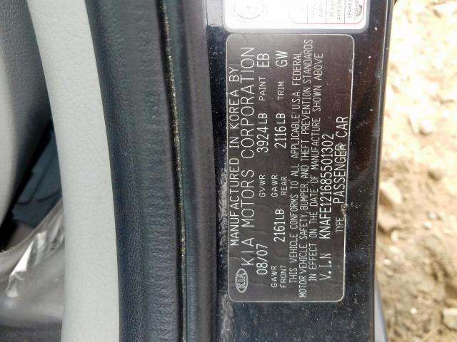 KNAFE121685501302 - 2008 KIA SPECTRA EX  photo 10