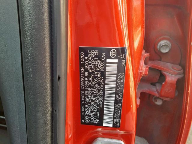 JTKKU10449J042497 - 2009 TOYOTA SCION XD RED photo 10