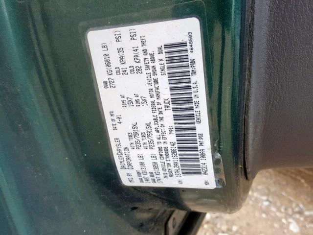 1B7HL2AX11S286142 - 2001 DODGE DAKOTA QUA GREEN photo 10