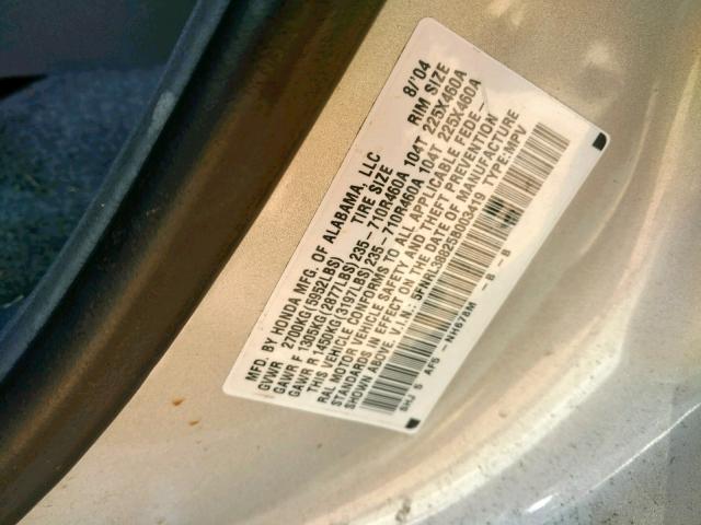 5FNRL38825B003419 - 2005 HONDA ODYSSEY TO SILVER photo 10