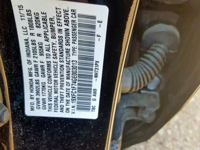 19XFC1F74GE003013 - 2016 HONDA CIVIC EXL BLACK photo 10