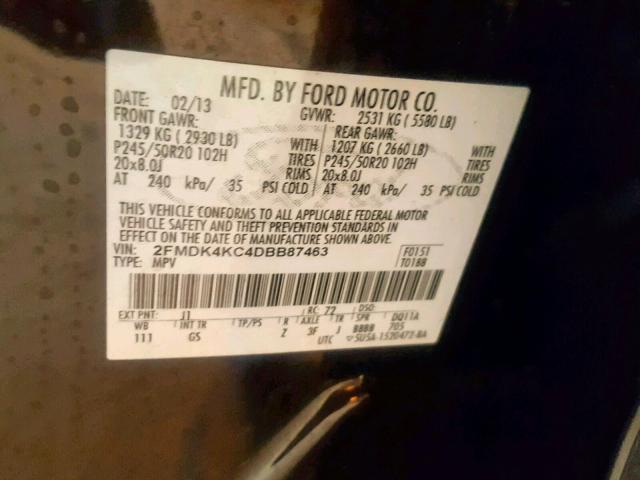 2FMDK4KC4DBB87463 - 2013 FORD EDGE LIMIT BLACK photo 10