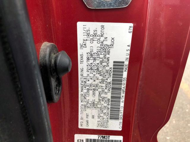 5TFNX4CN4CX010400 - 2012 TOYOTA TACOMA RED photo 9