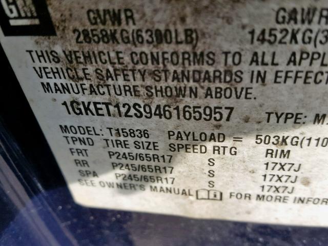 1GKET12S946165957 - 2004 GMC ENVOY XUV BLUE photo 10