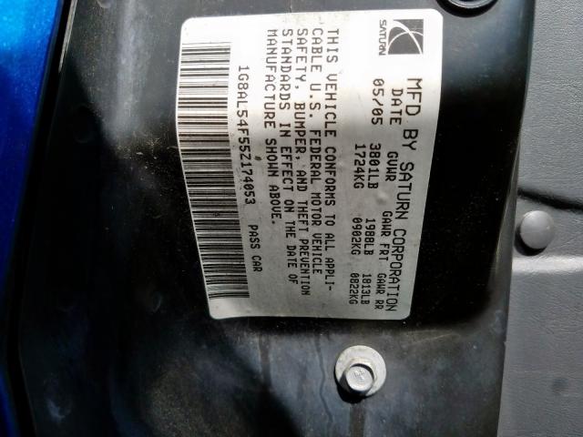 1G8AL54F55Z174053 - 2005 SATURN ION LEVEL 3  photo 10