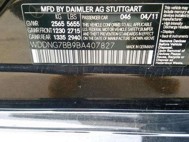 WDDNG7BB9BA407827 - 2011 MERCEDES-BENZ S 550 BLACK photo 10