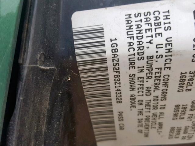 1G8AZ52F83Z143328 - 2003 SATURN ION LEVEL GREEN photo 10