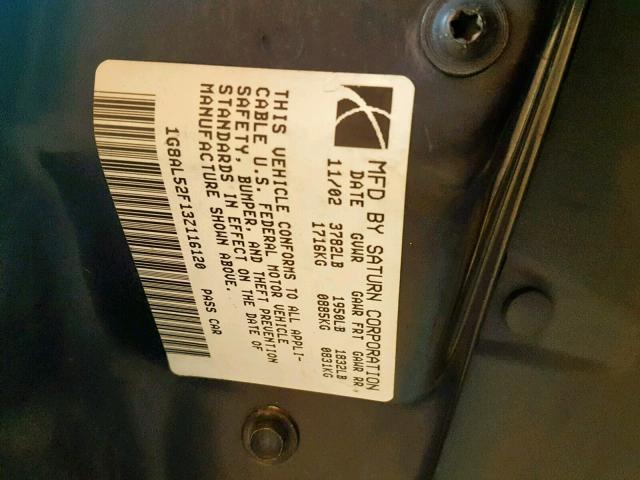 1G8AL52F13Z116120 - 2003 SATURN ION LEVEL WHITE photo 10