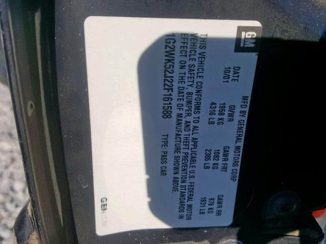 1G2WK52J22F161588 - 2002 PONTIAC GRAND PRIX BLACK photo 10