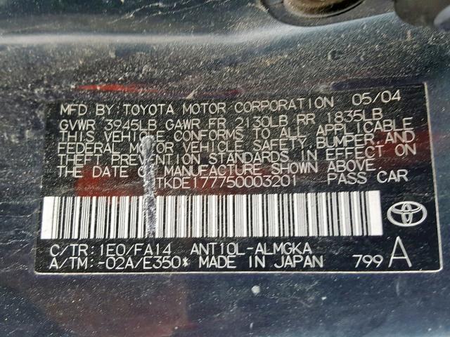 JTKDE177750003201 - 2005 TOYOTA SCION TC გრაფიტი ფოტო 10