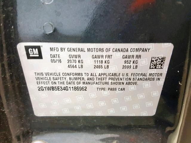 2G1WB5E34G1186962 - 2016 CHEVROLET IMPALA LIM GRAY photo 10