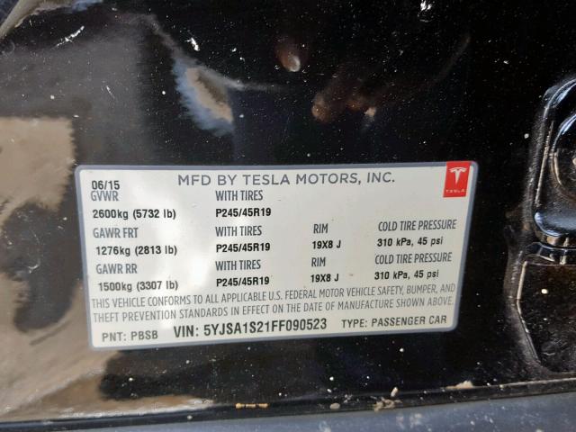 5YJSA1S21FF090523 - 2015 TESLA MODEL S 70 BLACK photo 10