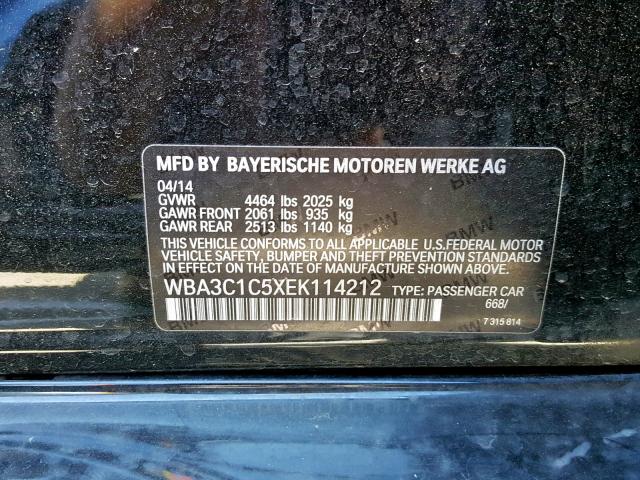 WBA3C1C5XEK114212 - 2014 BMW 328 I SULE BLACK photo 10