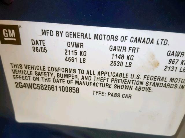 2G4WC582661100858 - 2006 BUICK LACROSSE C BLUE photo 10