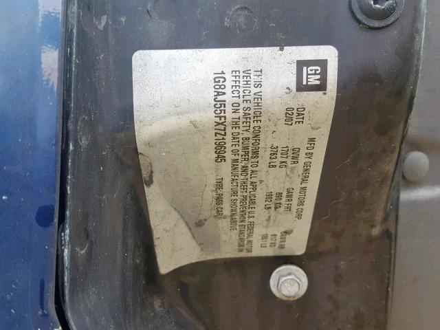 1G8AJ55FX7Z196945 - 2007 SATURN ION LEVEL BLUE photo 10