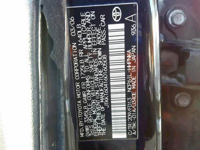 JTKKT604160160508 - 2006 TOYOTA SCION XA BLACK photo 10