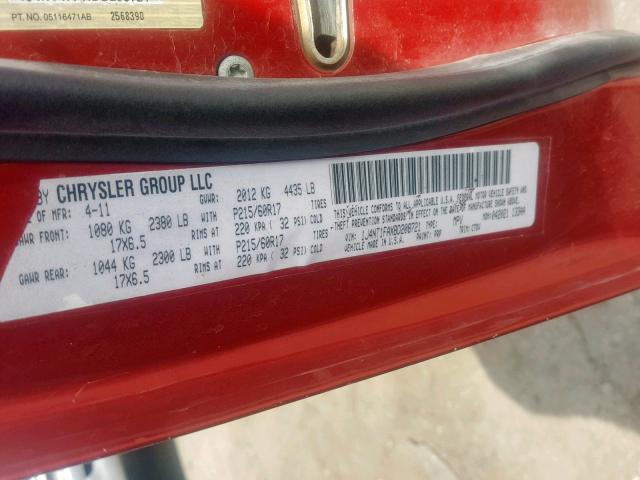 1J4NT1FAXBD208721 - 2011 JEEP COMPASS SP Бордовый фото 10