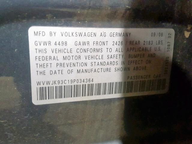 WVWJK93C19P034364 - 2009 VOLKSWAGEN PASSAT TUR GRAY photo 10