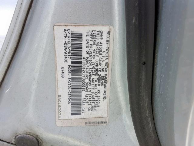 4T1BG12K7TU655161 - 1996 TOYOTA CAMRY DX GOLD photo 10