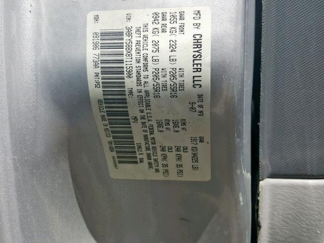 3A8FY58BX8T115900 - 2008 CHRYSLER PT CRUISER SILVER photo 10