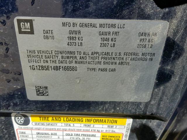 1G1ZB5E14BF166580 - 2011 CHEVROLET MALIBU LS BLUE photo 10