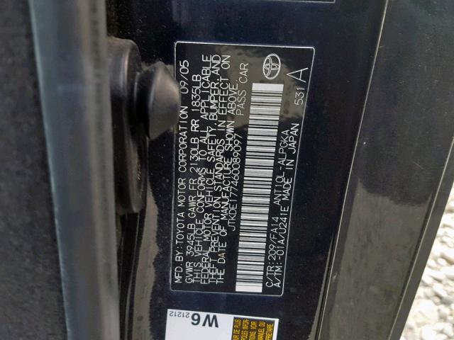 JTKDE177460089097 - 2006 TOYOTA SCION TC შავი ფოტო 10