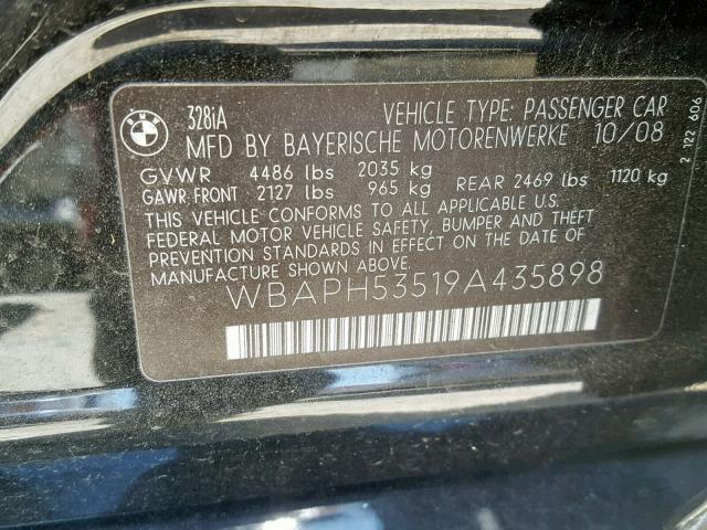 WBAPH53519A435898 - 2009 BMW 328 I SULE BLACK photo 10