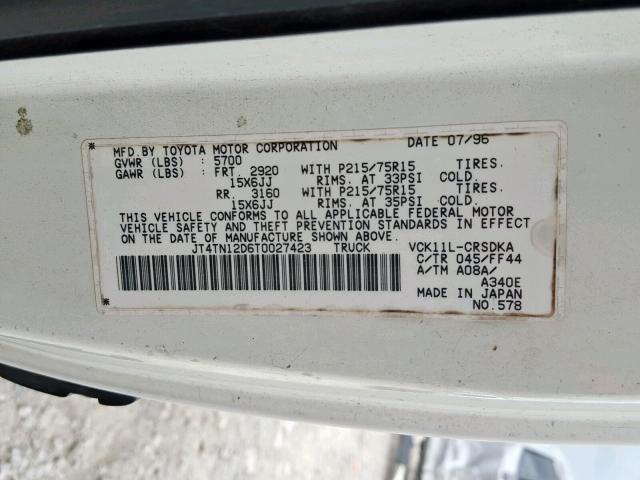 JT4TN12D6T0027423 - 1996 TOYOTA T100 XTRAC WHITE photo 10