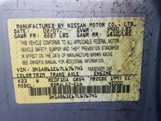 3N1AB61E67L676741 - 2007 NISSAN SENTRA 2.0 SILVER photo 10