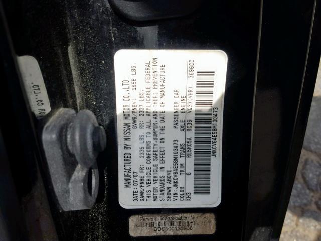 JNKCV64E58M103473 - 2008 INFINITI G37 BASE BLACK photo 10