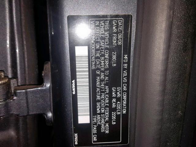 YV1MW390892461446 - 2009 VOLVO V50 2.4I CHARCOAL photo 10