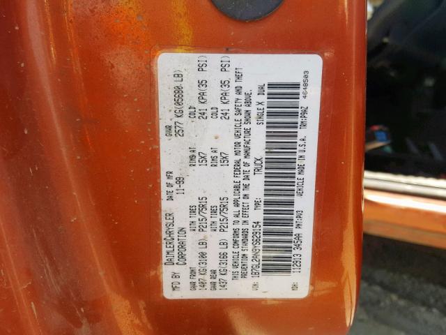 1B7GL2AN9YS629154 - 2000 DODGE DAKOTA QUA ORANGE photo 10