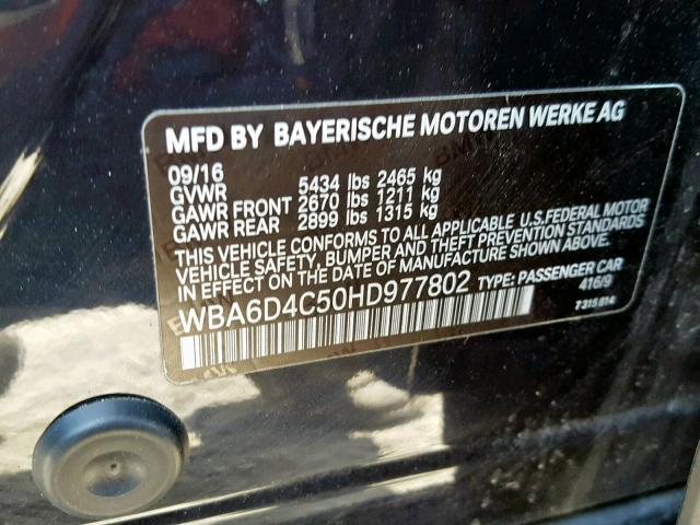WBA6D4C50HD977802 - 2017 BMW 650 I BLUE photo 10