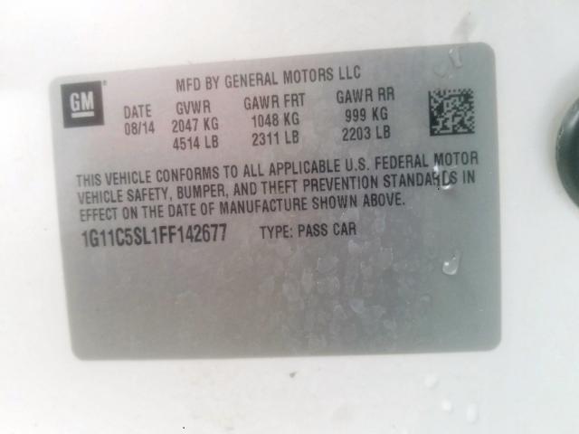 1G11C5SL1FF142677 - 2015 CHEVROLET MALIBU 1LT  照片 10