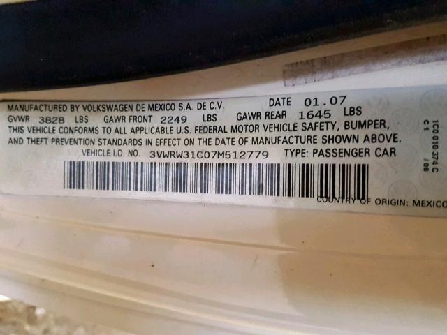 3VWRW31C07M512779 - 2007 VOLKSWAGEN NEW BEETLE Weiß Foto 10