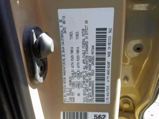 3TMCZ5AN8HM048591 - 2017 TOYOTA TACOMA DOU თაფლისფერი ფოტო 10