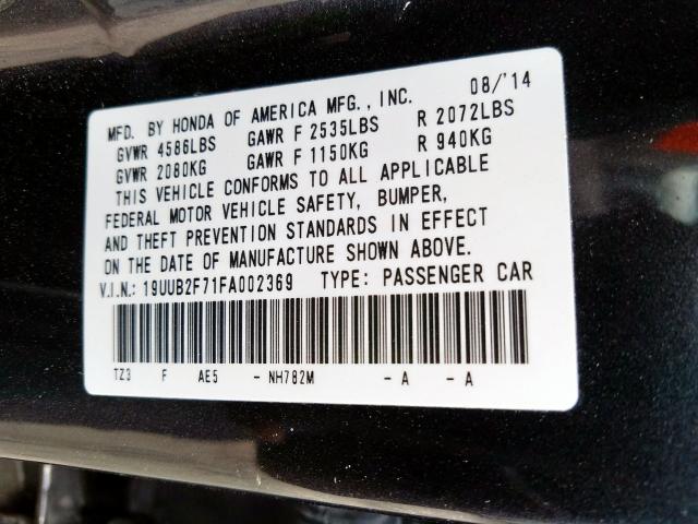 19UUB2F71FA002369 - 2015 ACURA TLX ADVANCE  photo 10