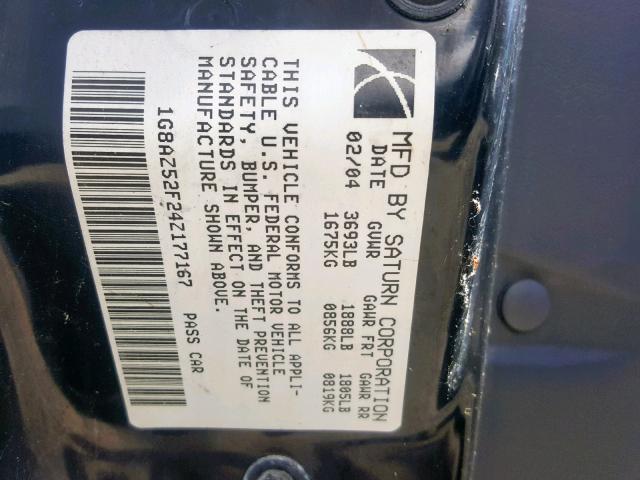 1G8AZ52F24Z177167 - 2004 SATURN ION LEVEL GRAY photo 10
