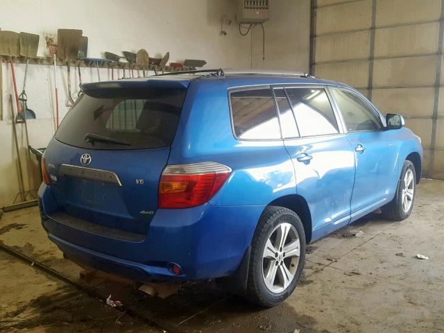 JTEES43A782016798 - 2008 TOYOTA HIGHLANDER BLUE photo 4