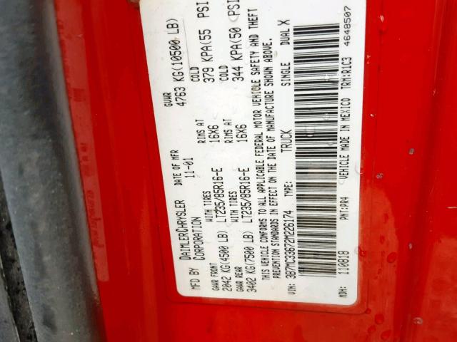 3B7MC33672M226174 - 2002 DODGE RAM 3500 RED photo 10