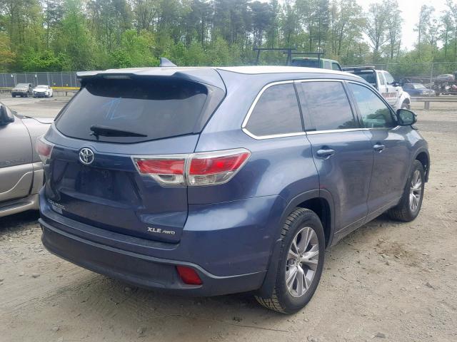 5TDJKRFH0ES030135 - 2014 TOYOTA HIGHLANDER BLUE photo 4