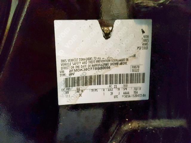 2FMDK38C77BB50056 - 2007 FORD EDGE SEL BLACK photo 10